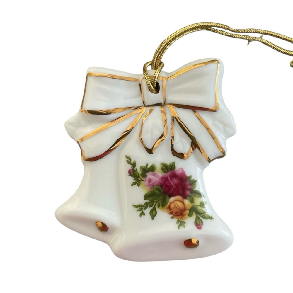 ROYAL ALBERT OLD COUNTRY ROSES Bell Ornament with 24k Gold and Floral Design
